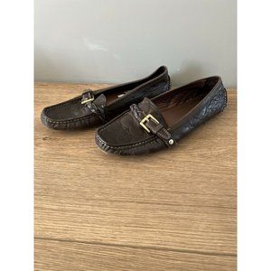 Coach Leather Loafers - Women's 8 - Saidey Brown Gold Buckle Moccasin A2338